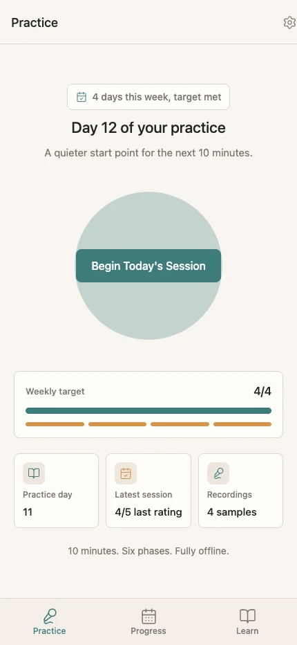 VoxFlow daily practice screen